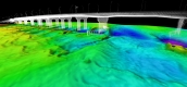 Merged multibeam bathymetry and vessel-mounted LiDAR model of a NYC bridge.