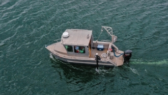 R/V Cyprinodon underway on a multibeam bathymetric survey